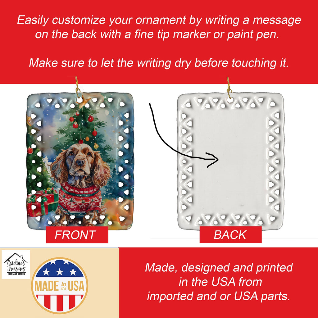 English Cocker Spaniel Christmas Porcelain Ornament Christmas Tree Hanging Decorations for Home Christmas Holiday, Rectangle, Gift, Multicolor