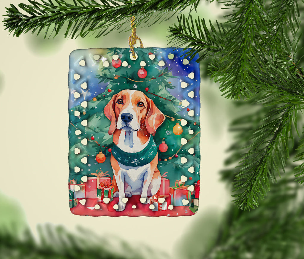 English Foxhound Christmas Porcelain Ornament Christmas Tree Hanging Decorations for Home Christmas Holiday, Rectangle, Gift, Multicolor