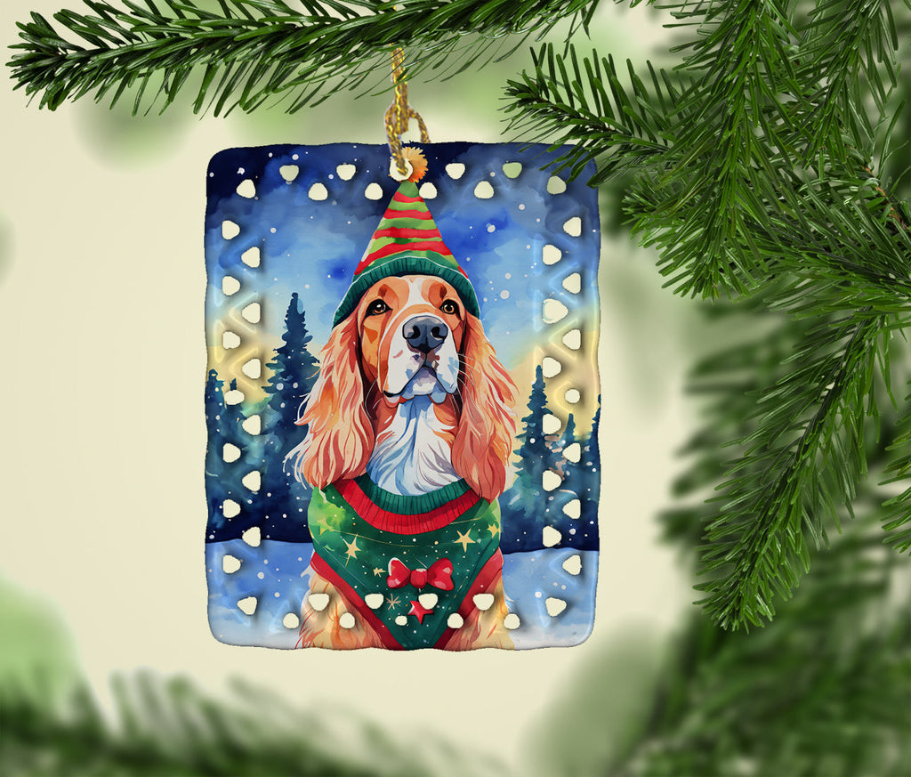 English Setter Christmas Porcelain Ornament Christmas Tree Hanging Decorations for Home Christmas Holiday, Rectangle, Gift, Multicolor