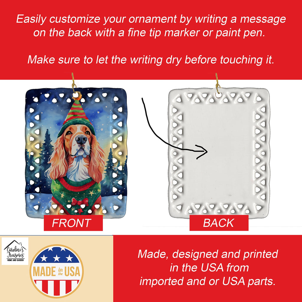 English Setter Christmas Porcelain Ornament Christmas Tree Hanging Decorations for Home Christmas Holiday, Rectangle, Gift, Multicolor