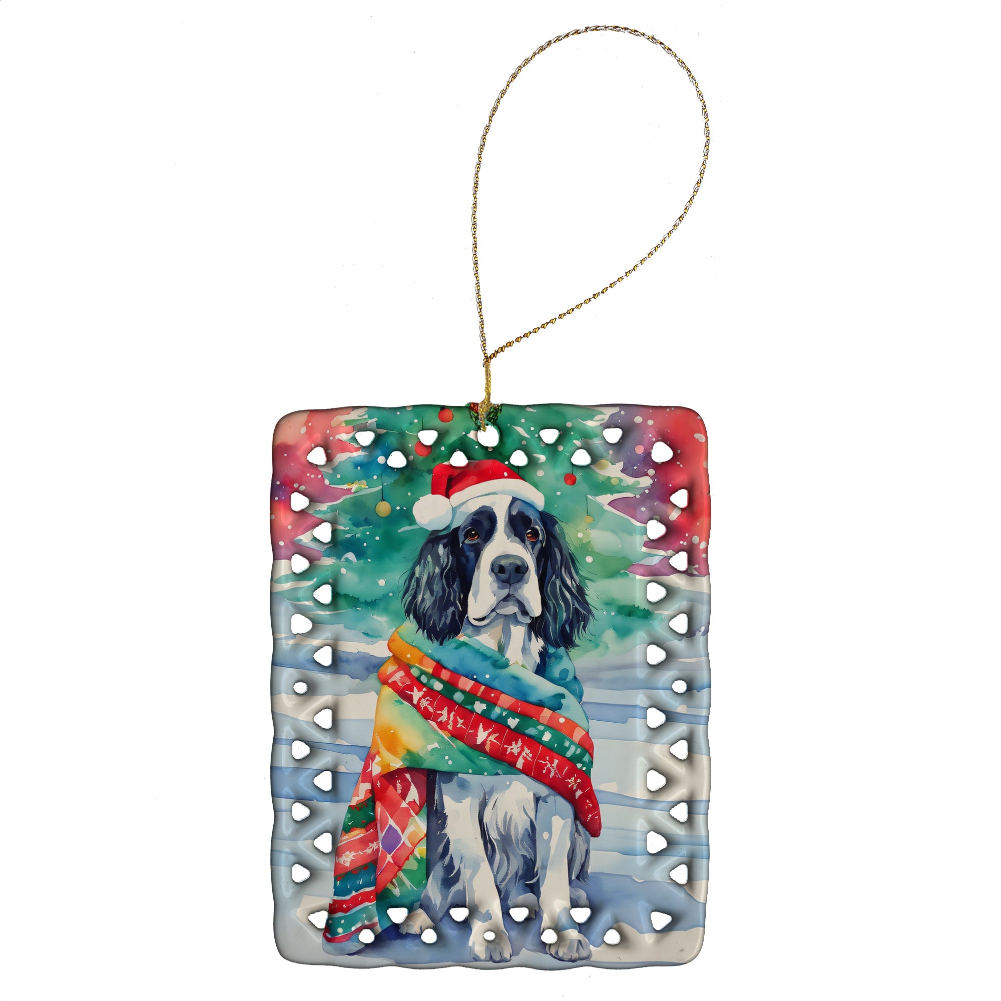 English Springer Spaniel Christmas Porcelain Ornament Christmas Tree Hanging Decorations for Home Christmas Holiday, Rectangle, Gift, Multicolor