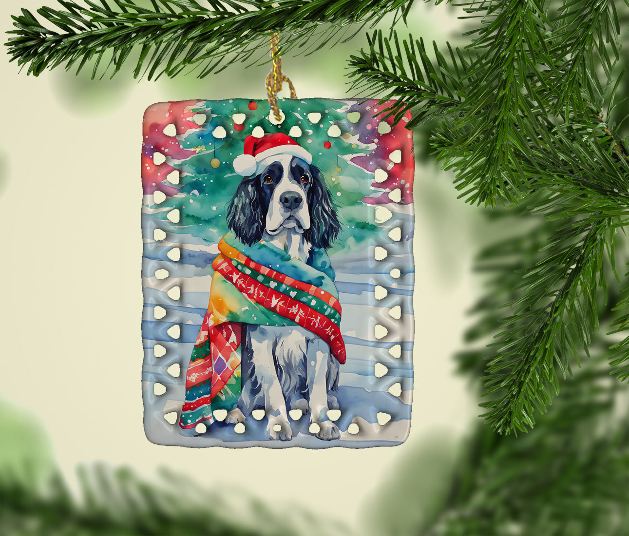 English Springer Spaniel Christmas Porcelain Ornament Christmas Tree Hanging Decorations for Home Christmas Holiday, Rectangle, Gift, Multicolor