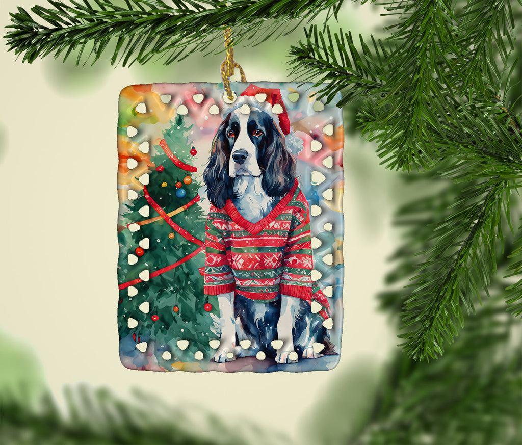 English Springer Spaniel Christmas Porcelain Ornament Christmas Tree Hanging Decorations for Home Christmas Holiday, Rectangle, Gift, Multicolor