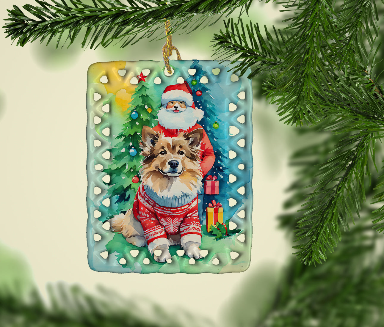 Finnish Lapphund Christmas Porcelain Ornament Christmas Tree Hanging Decorations for Home Christmas Holiday, Rectangle, Gift, Multicolor