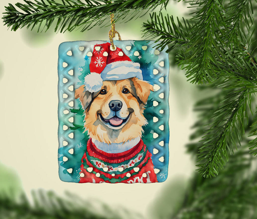 Finnish Lapphund Christmas Porcelain Ornament Christmas Tree Hanging Decorations for Home Christmas Holiday, Rectangle, Gift, Multicolor