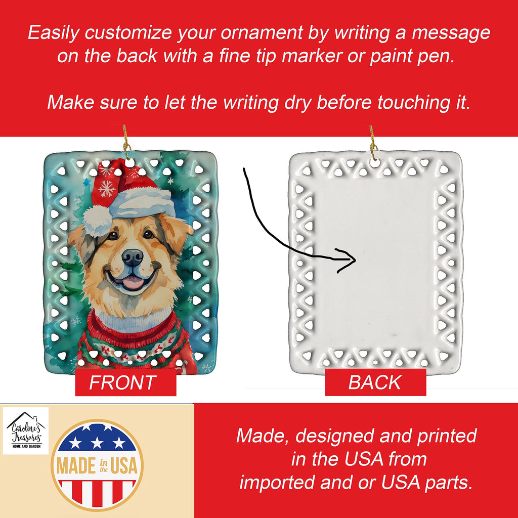 Finnish Lapphund Christmas Porcelain Ornament Christmas Tree Hanging Decorations for Home Christmas Holiday, Rectangle, Gift, Multicolor