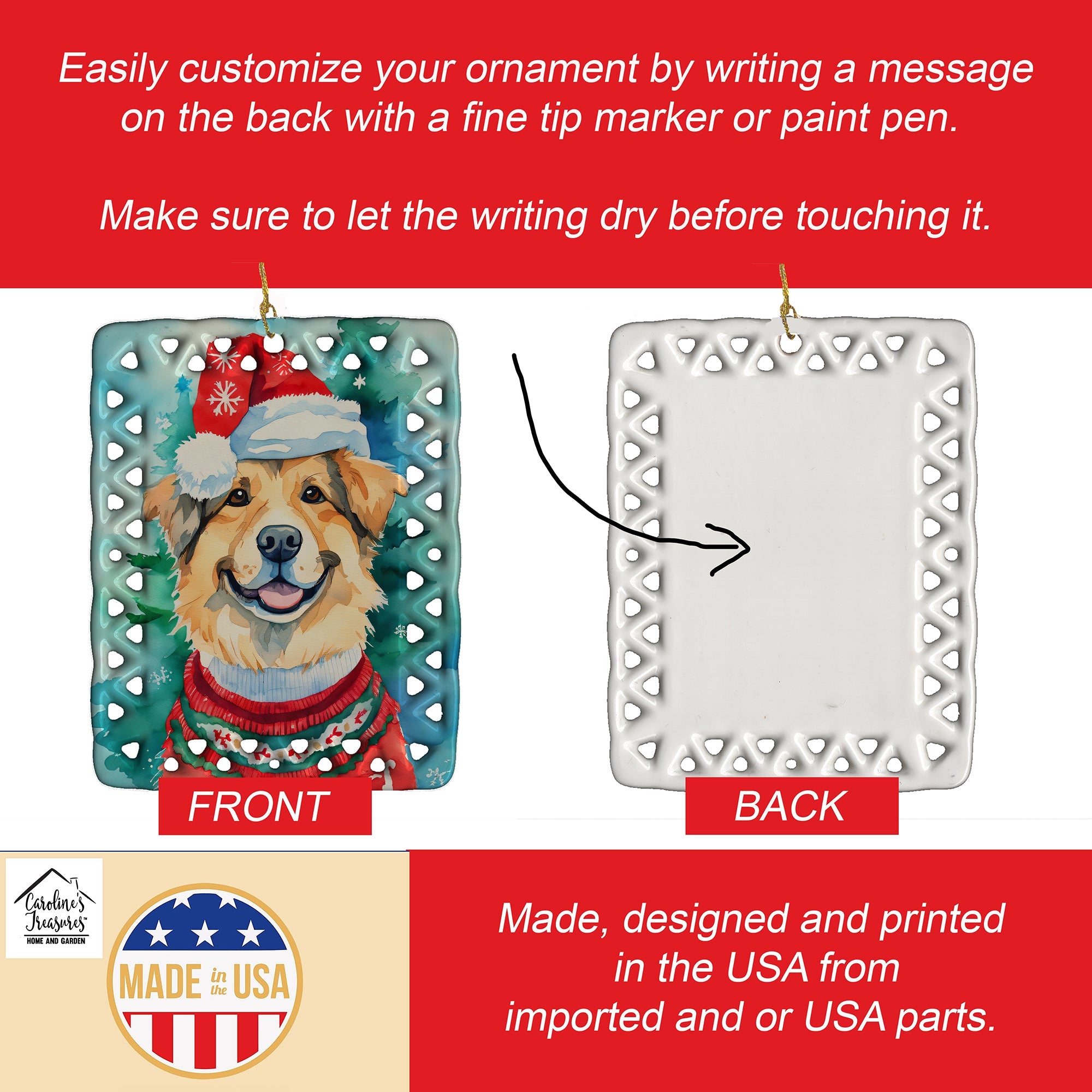 Finnish Lapphund Christmas Porcelain Ornament Christmas Tree Hanging Decorations for Home Christmas Holiday, Rectangle, Gift, Multicolor