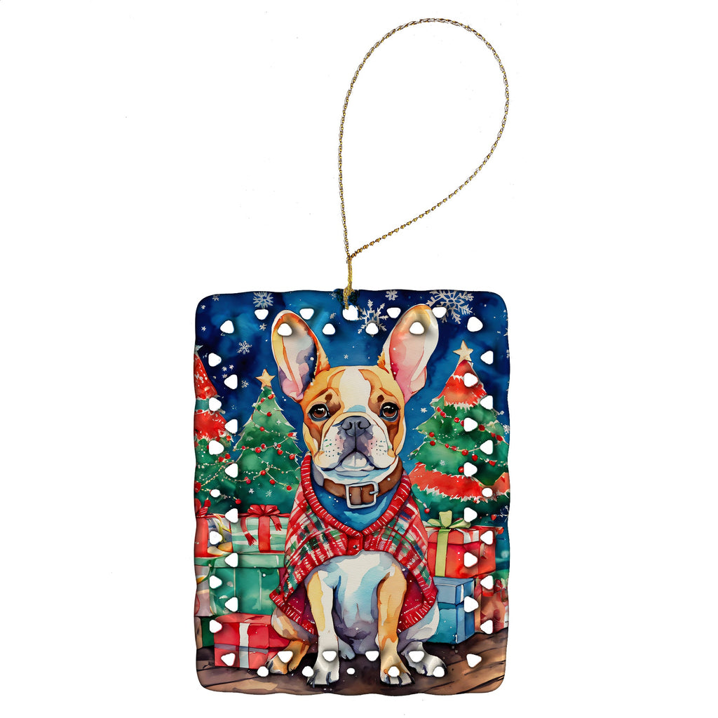 French Bulldog Christmas Porcelain Ornament Christmas Tree Hanging Decorations for Home Christmas Holiday, Rectangle, Gift, Multicolor