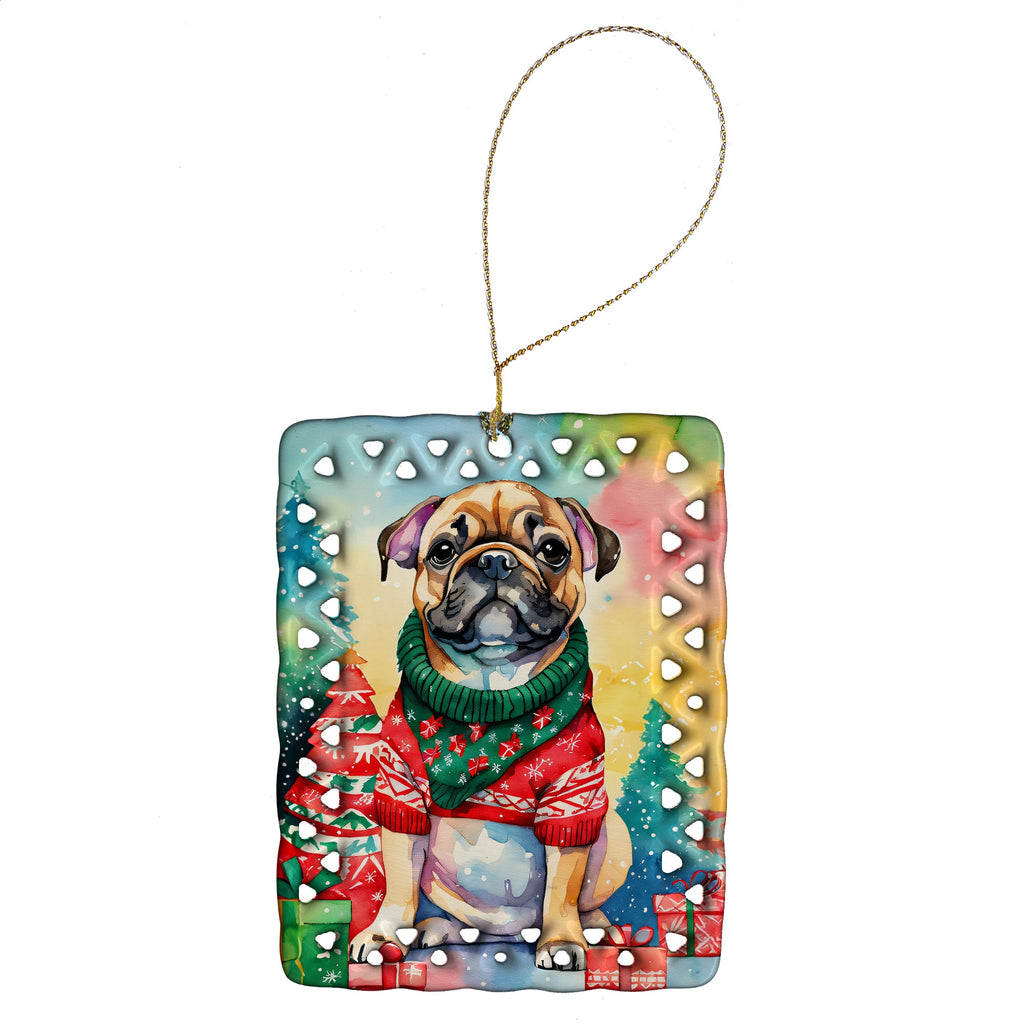 French Bulldog Christmas Porcelain Ornament Christmas Tree Hanging Decorations for Home Christmas Holiday, Rectangle, Gift, Multicolor