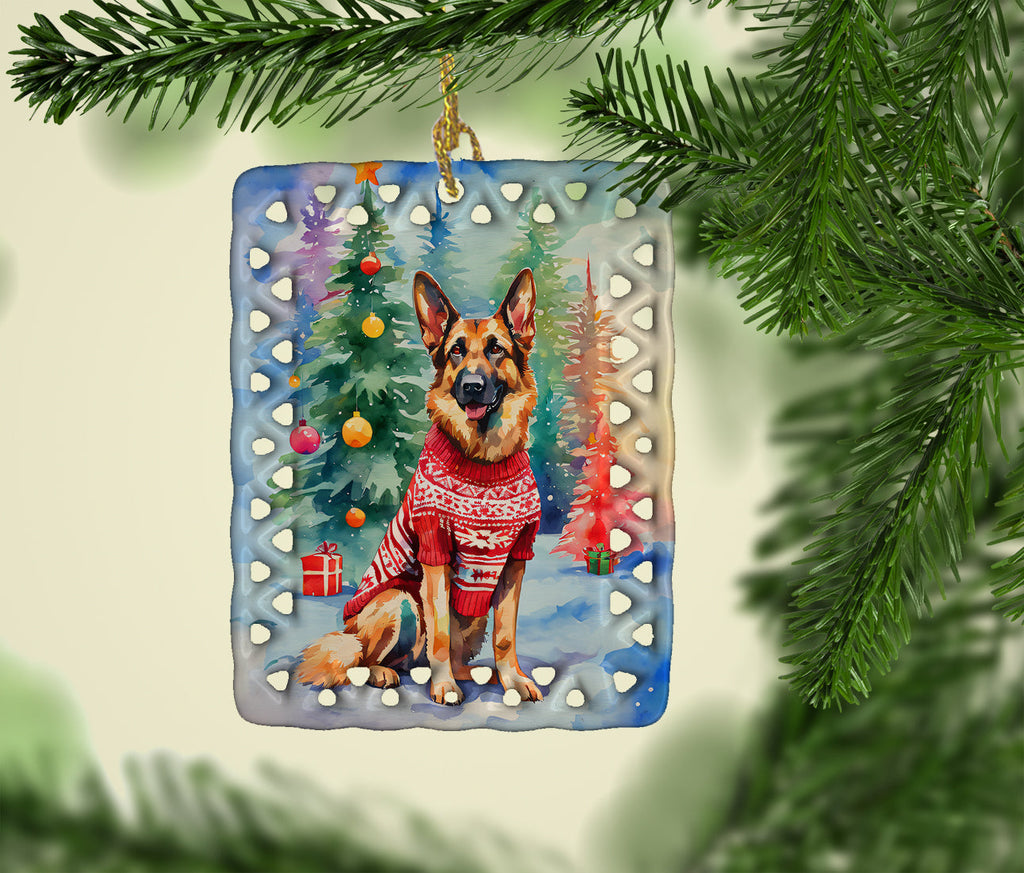 German Shepherd Christmas Porcelain Ornament Christmas Tree Hanging Decorations for Home Christmas Holiday, Rectangle, Gift, Multicolor