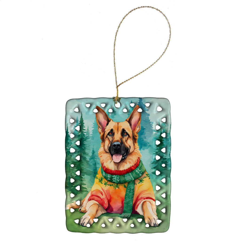 German Shepherd Christmas Porcelain Ornament Christmas Tree Hanging Decorations for Home Christmas Holiday, Rectangle, Gift, Multicolor