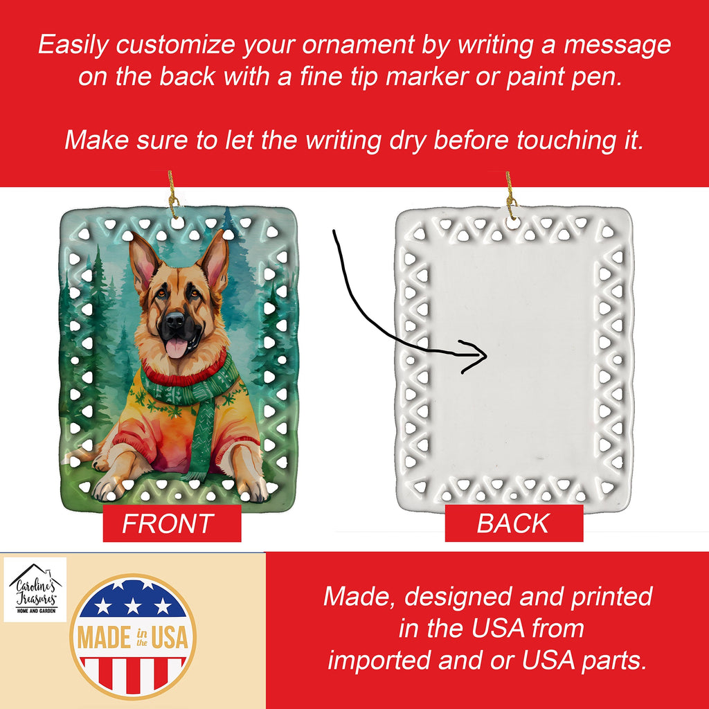 German Shepherd Christmas Porcelain Ornament Christmas Tree Hanging Decorations for Home Christmas Holiday, Rectangle, Gift, Multicolor