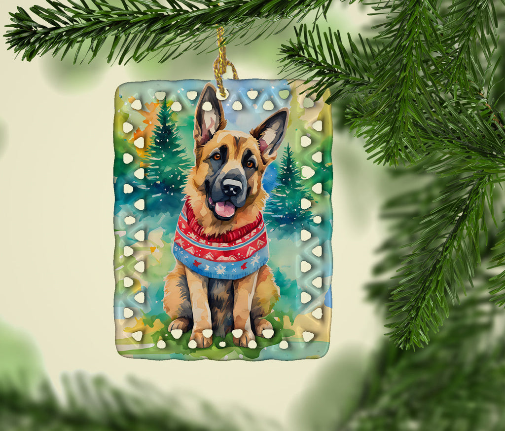 German Shepherd Christmas Porcelain Ornament Christmas Tree Hanging Decorations for Home Christmas Holiday, Rectangle, Gift, Multicolor