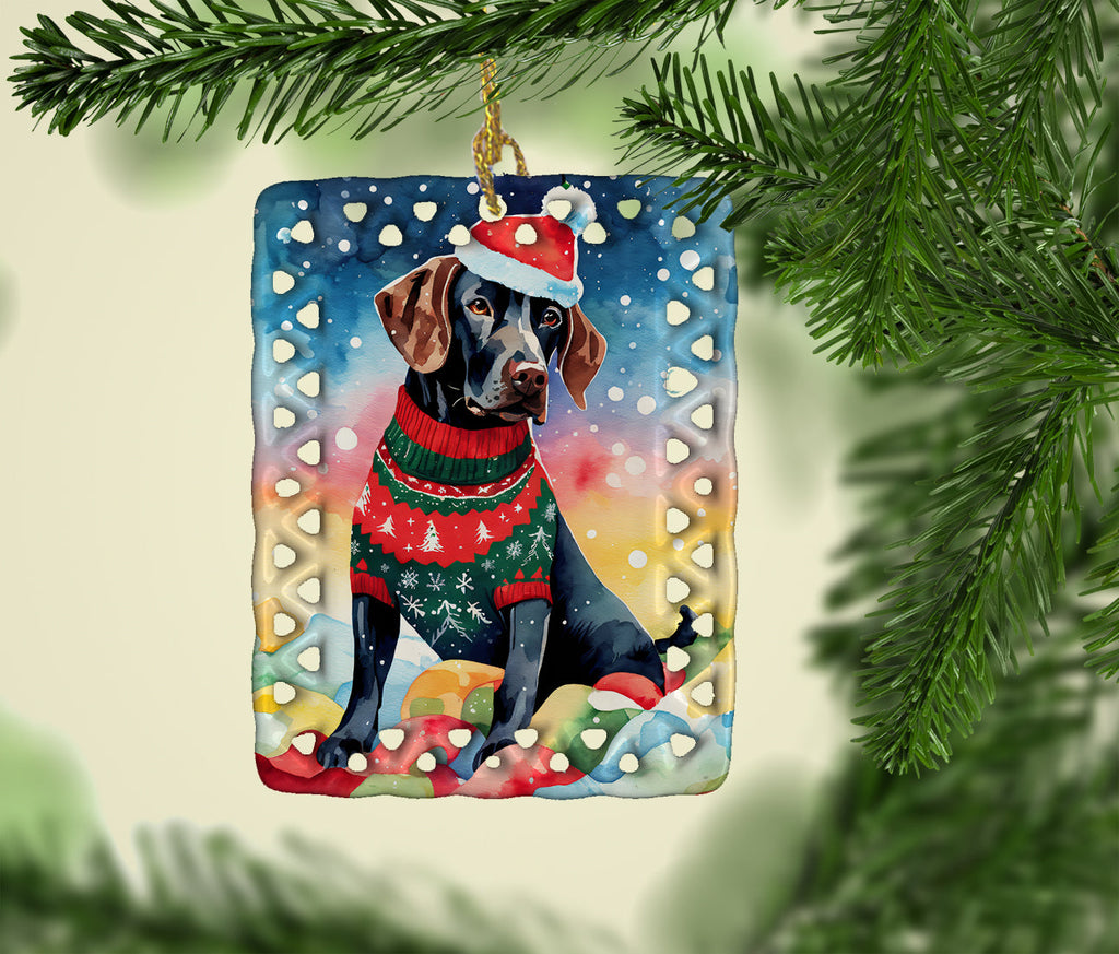 German Shorthaired Pointer Christmas Porcelain Ornament Christmas Tree Hanging Decorations for Home Christmas Holiday, Rectangle, Gift, Multicolor