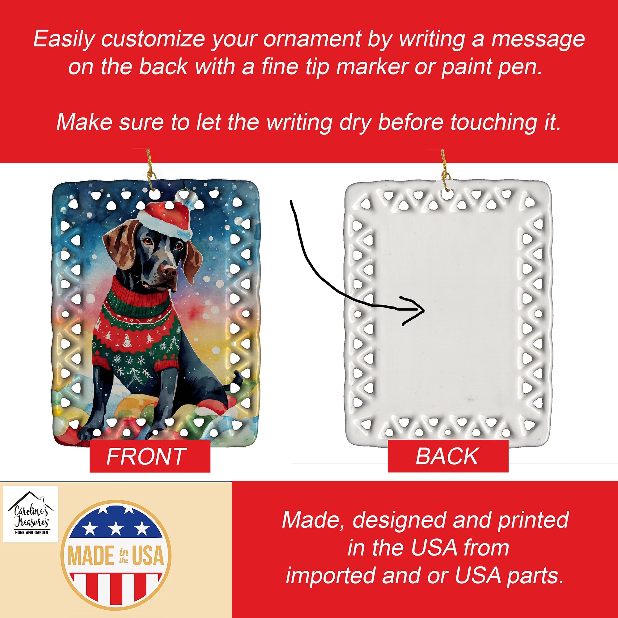 German Shorthaired Pointer Christmas Porcelain Ornament Christmas Tree Hanging Decorations for Home Christmas Holiday, Rectangle, Gift, Multicolor