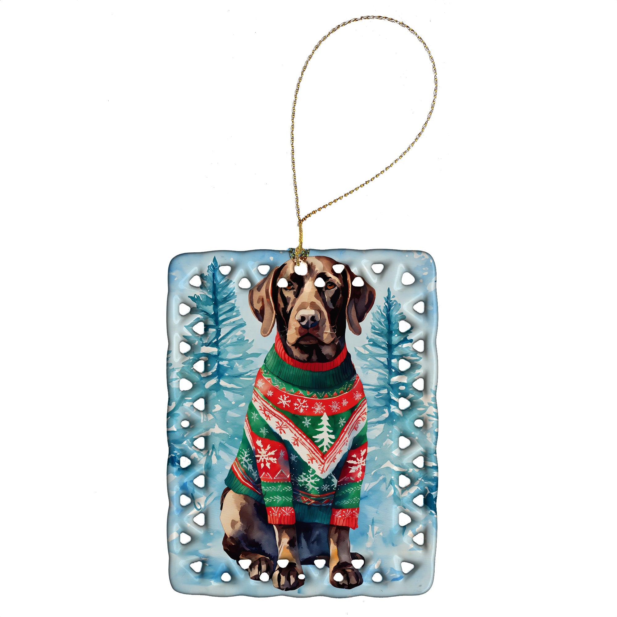 German Shorthaired Pointer Christmas Porcelain Ornament Christmas Tree Hanging Decorations for Home Christmas Holiday, Rectangle, Gift, Multicolor