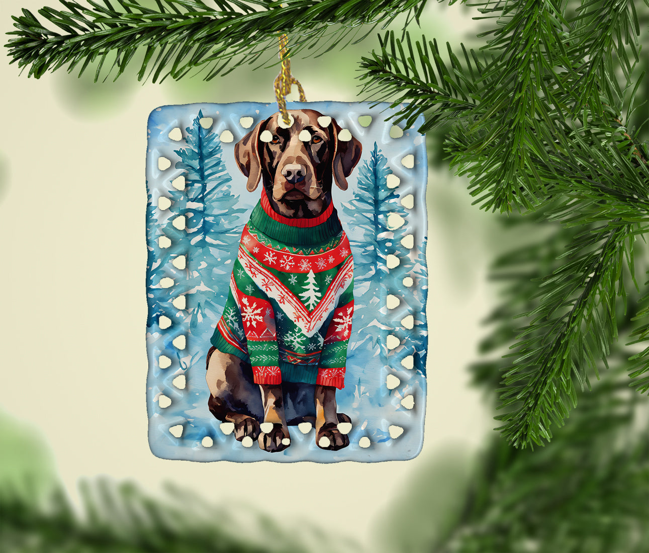 German Shorthaired Pointer Christmas Porcelain Ornament Christmas Tree Hanging Decorations for Home Christmas Holiday, Rectangle, Gift, Multicolor