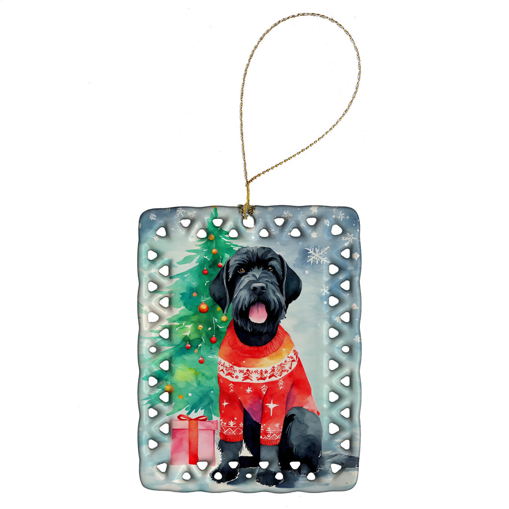 Giant Schnauzer Christmas Porcelain Ornament Christmas Tree Hanging Decorations for Home Christmas Holiday, Rectangle, Gift, Multicolor
