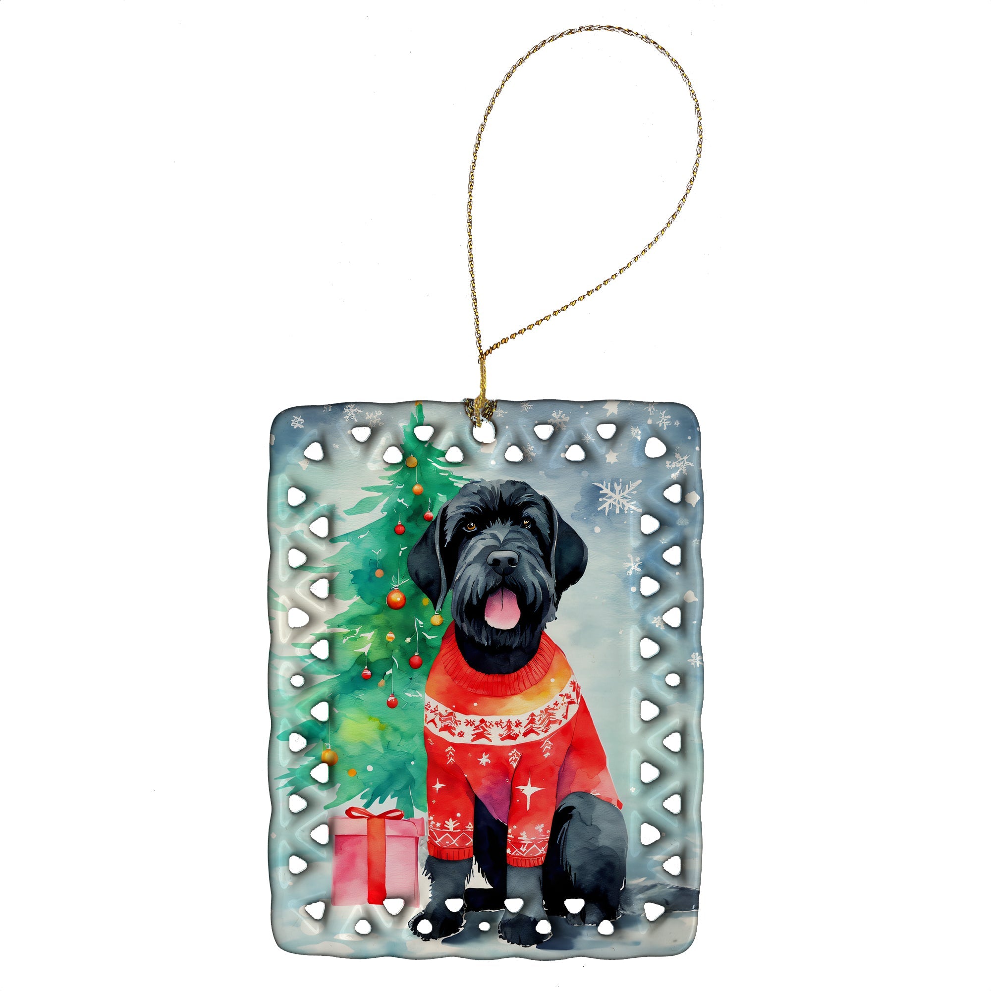Giant Schnauzer Christmas Porcelain Ornament Christmas Tree Hanging Decorations for Home Christmas Holiday, Rectangle, Gift, Multicolor