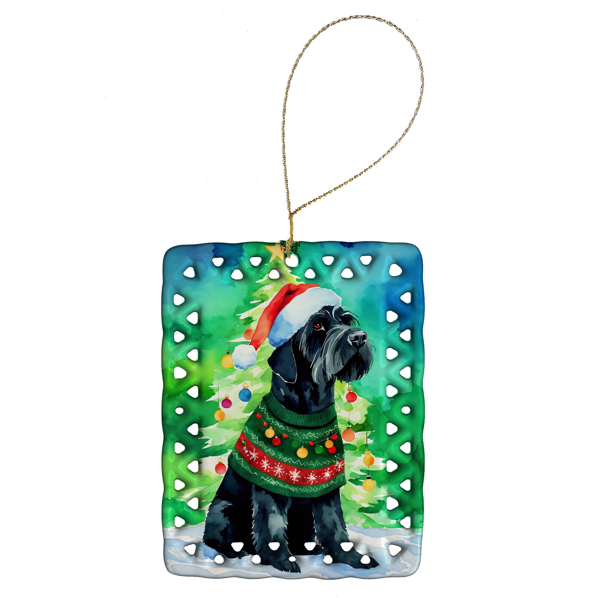 Giant Schnauzer Christmas Porcelain Ornament Christmas Tree Hanging Decorations for Home Christmas Holiday, Rectangle, Gift, Multicolor