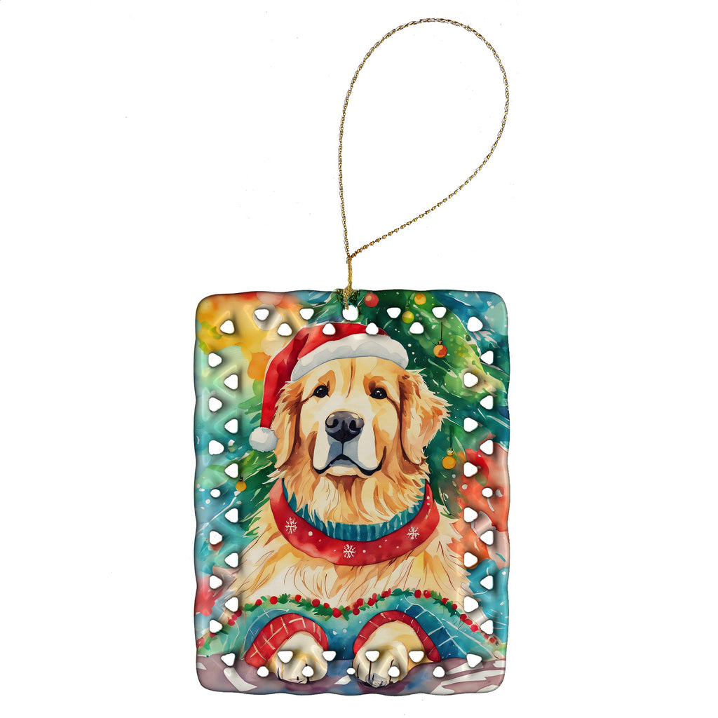 Golden Retriever Christmas Porcelain Ornament Christmas Tree Hanging Decorations for Home Christmas Holiday, Rectangle, Gift, Multicolor