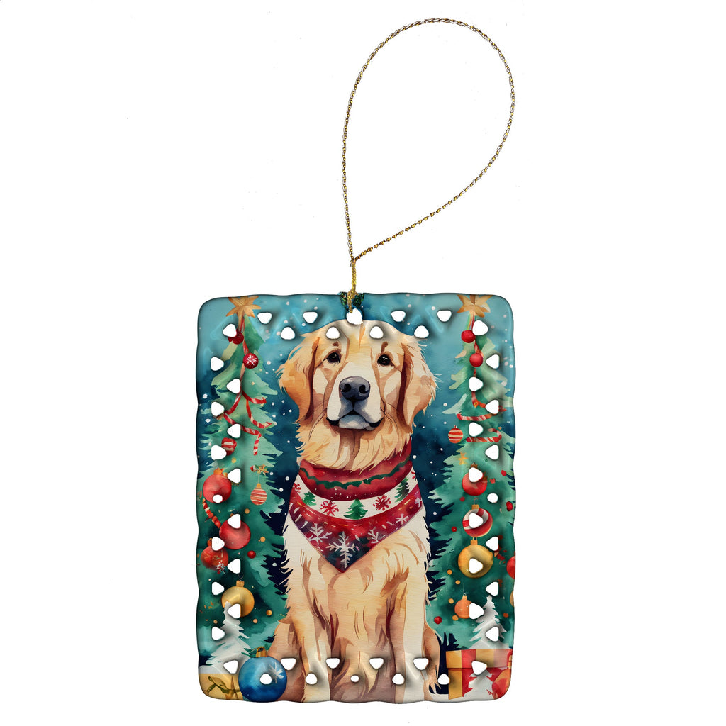 Golden Retriever Christmas Porcelain Ornament Christmas Tree Hanging Decorations for Home Christmas Holiday, Rectangle, Gift, Multicolor