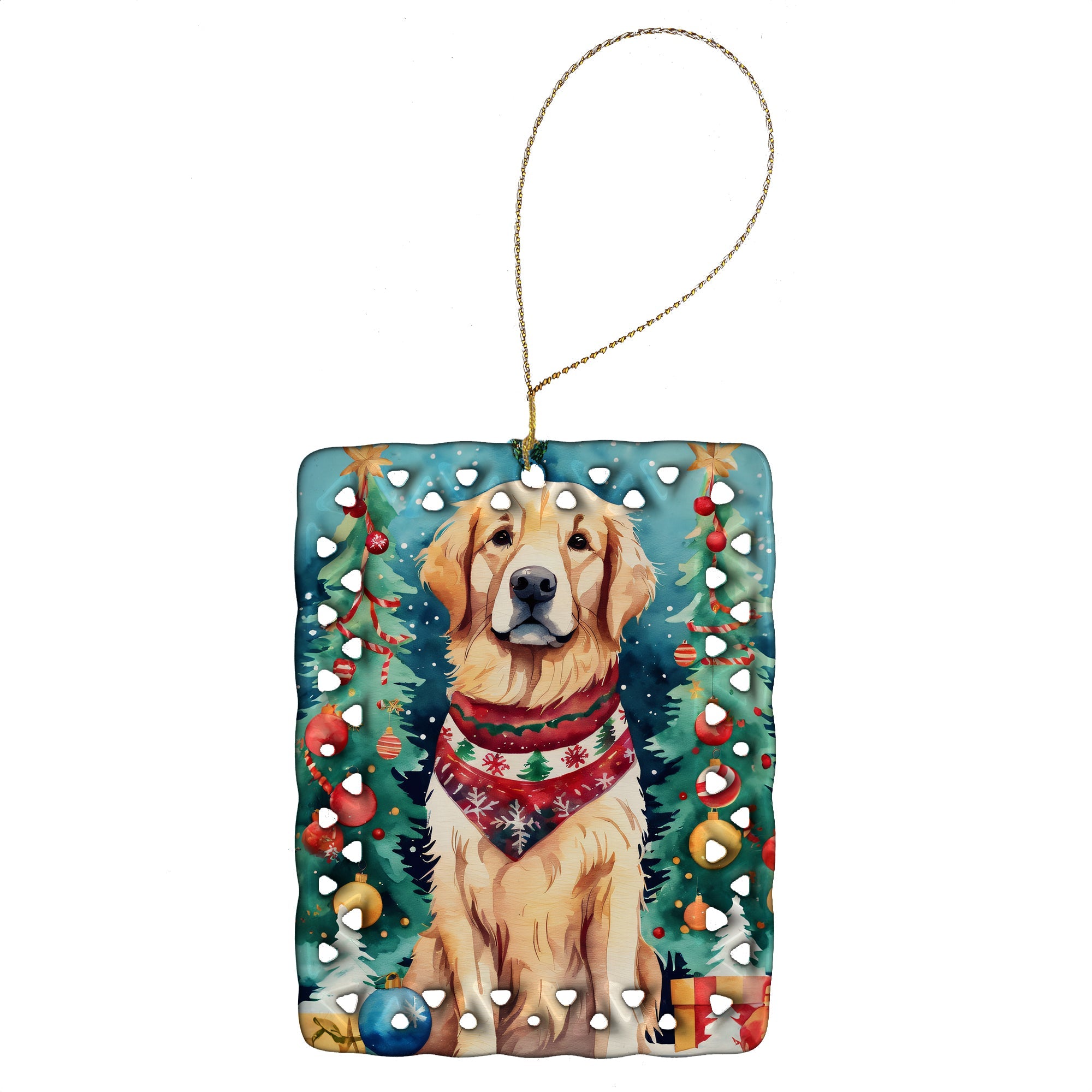 Golden Retriever Christmas Porcelain Ornament Christmas Tree Hanging Decorations for Home Christmas Holiday, Rectangle, Gift, Multicolor