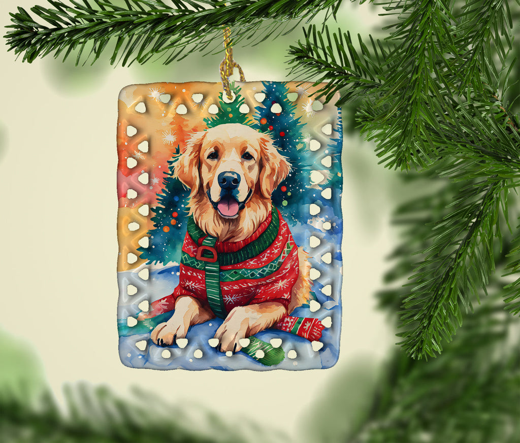 Golden Retriever Christmas Porcelain Ornament Christmas Tree Hanging Decorations for Home Christmas Holiday, Rectangle, Gift, Multicolor