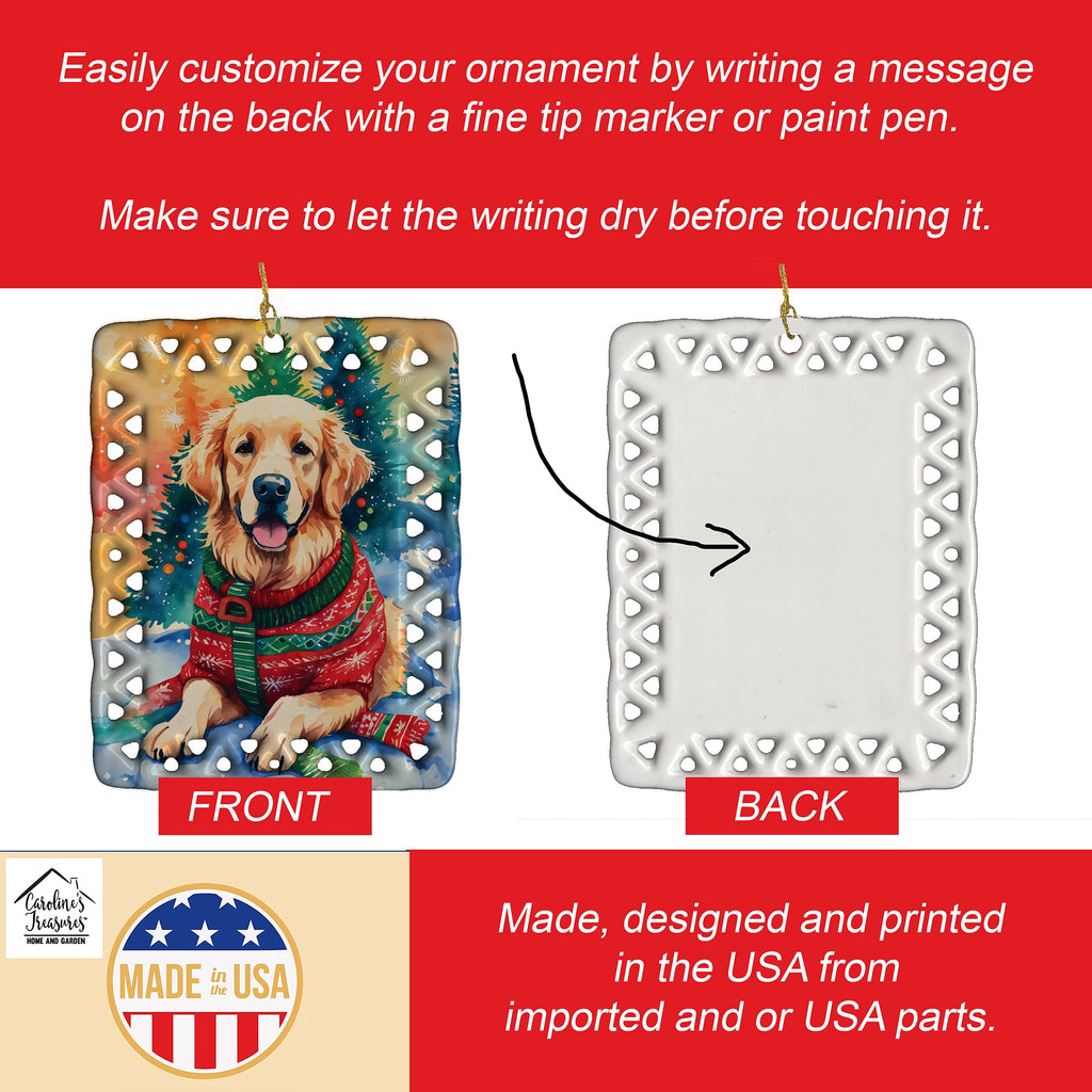Golden Retriever Christmas Porcelain Ornament Christmas Tree Hanging Decorations for Home Christmas Holiday, Rectangle, Gift, Multicolor