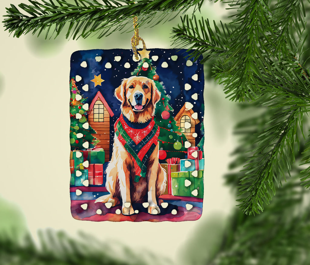 Golden Retriever Christmas Porcelain Ornament Christmas Tree Hanging Decorations for Home Christmas Holiday, Rectangle, Gift, Multicolor