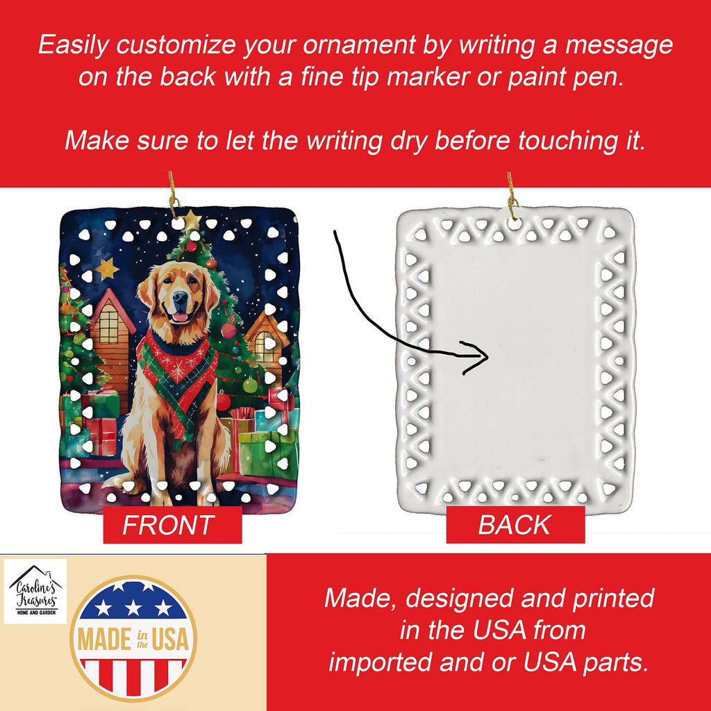 Golden Retriever Christmas Porcelain Ornament Christmas Tree Hanging Decorations for Home Christmas Holiday, Rectangle, Gift, Multicolor