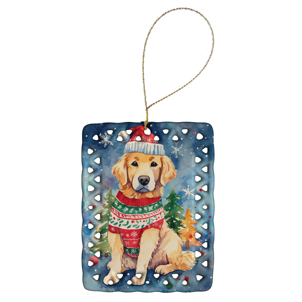 Golden Retriever Christmas Porcelain Ornament Christmas Tree Hanging Decorations for Home Christmas Holiday, Rectangle, Gift, Multicolor