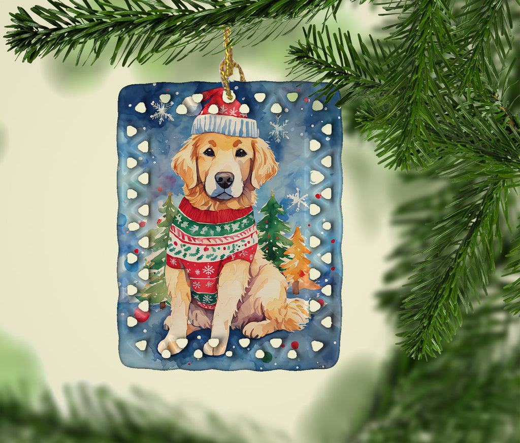 Golden Retriever Christmas Porcelain Ornament Christmas Tree Hanging Decorations for Home Christmas Holiday, Rectangle, Gift, Multicolor