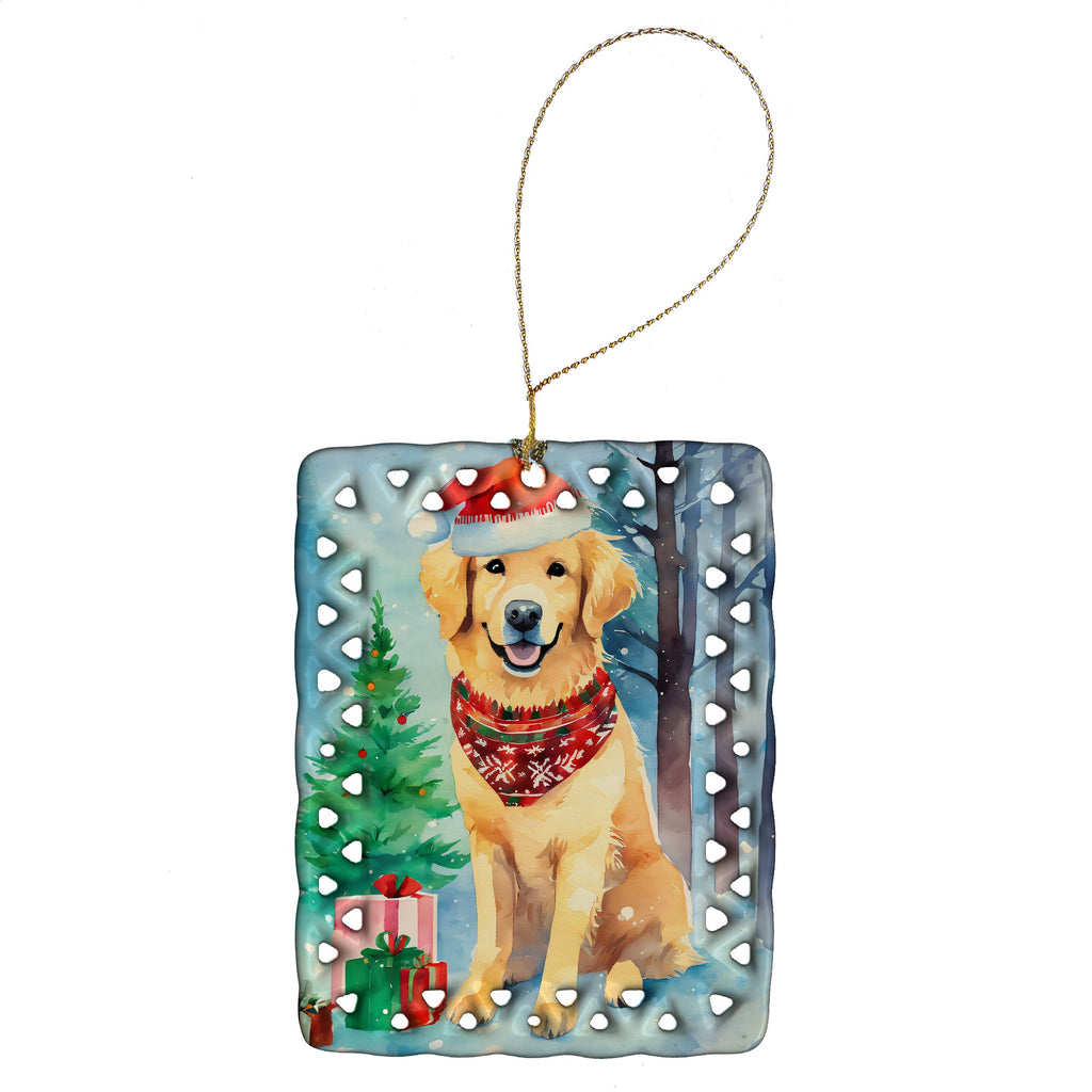 Golden Retriever Christmas Porcelain Ornament Christmas Tree Hanging Decorations for Home Christmas Holiday, Rectangle, Gift, Multicolor