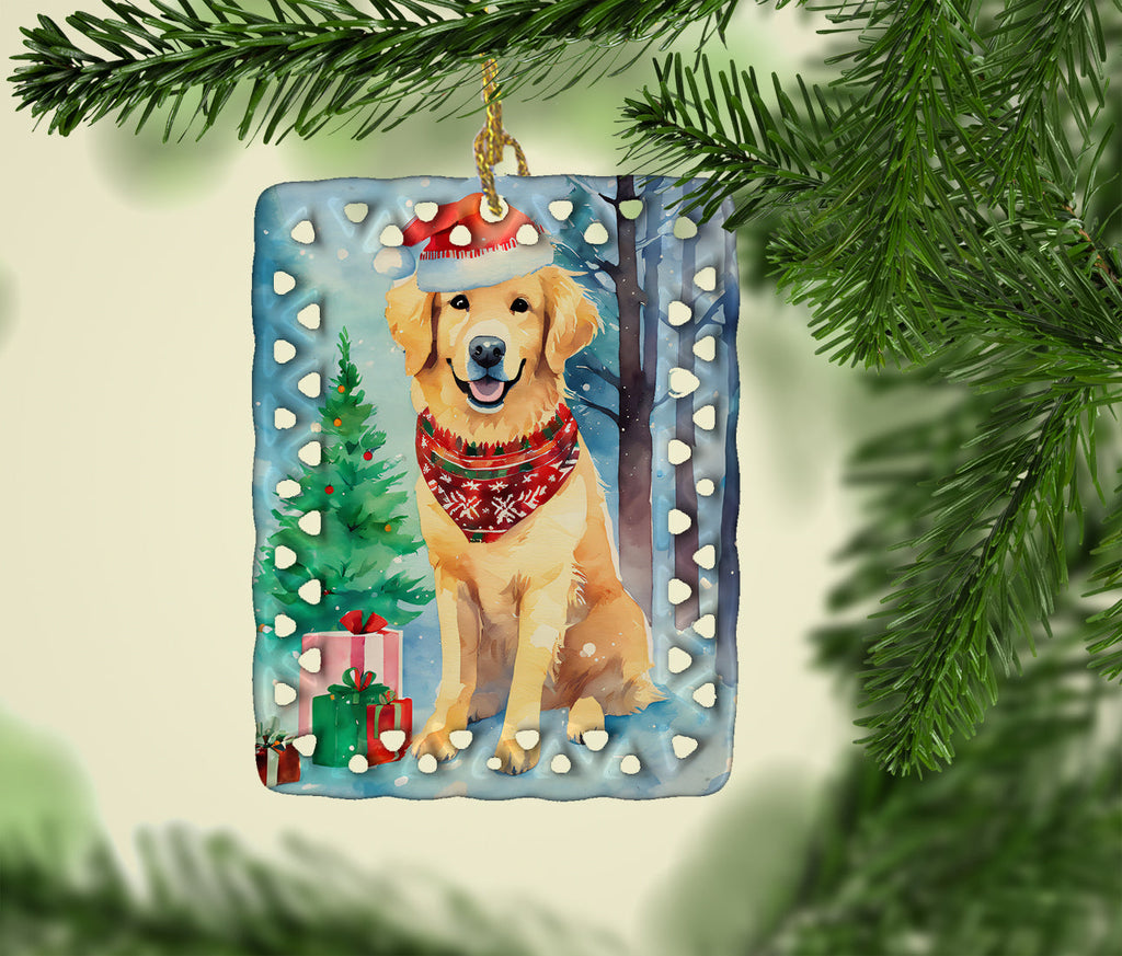 Golden Retriever Christmas Porcelain Ornament Christmas Tree Hanging Decorations for Home Christmas Holiday, Rectangle, Gift, Multicolor