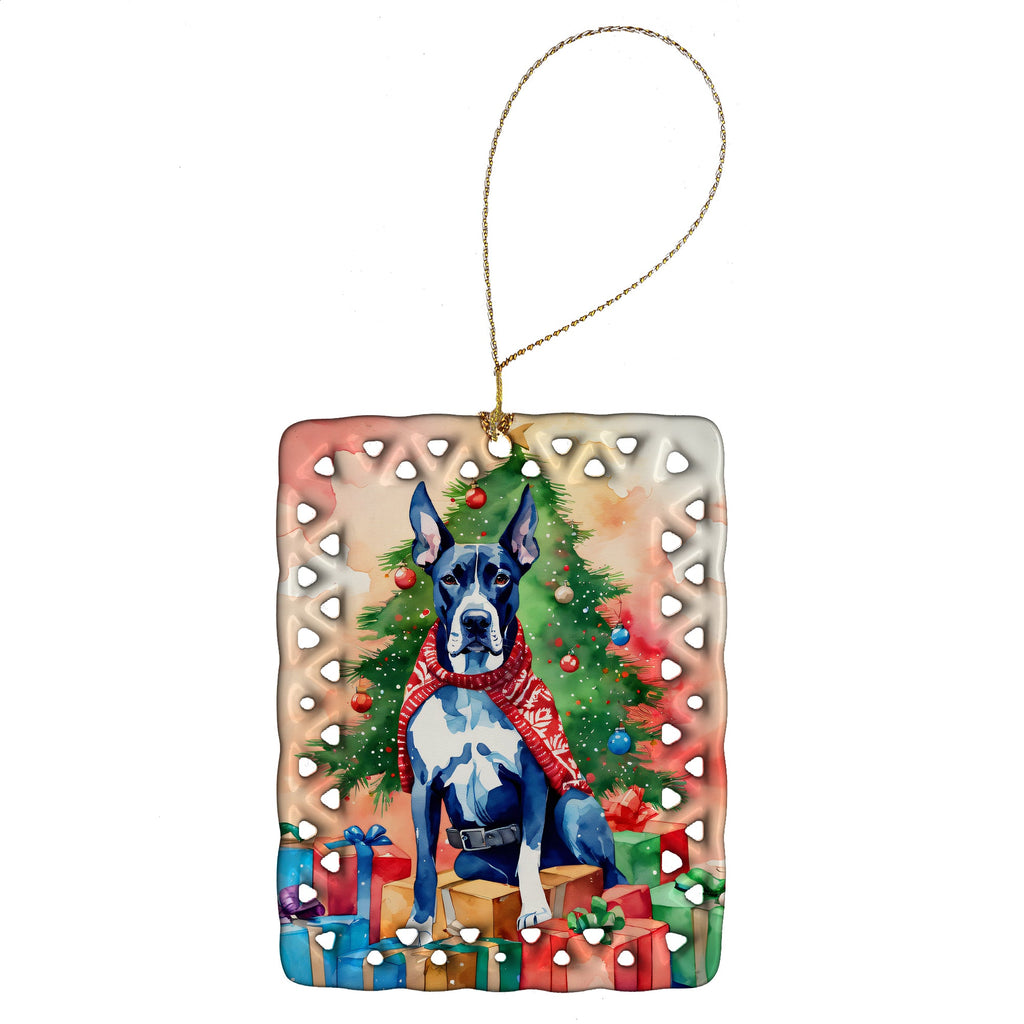 Great Dane Christmas Porcelain Ornament Christmas Tree Hanging Decorations for Home Christmas Holiday, Rectangle, Gift, Multicolor