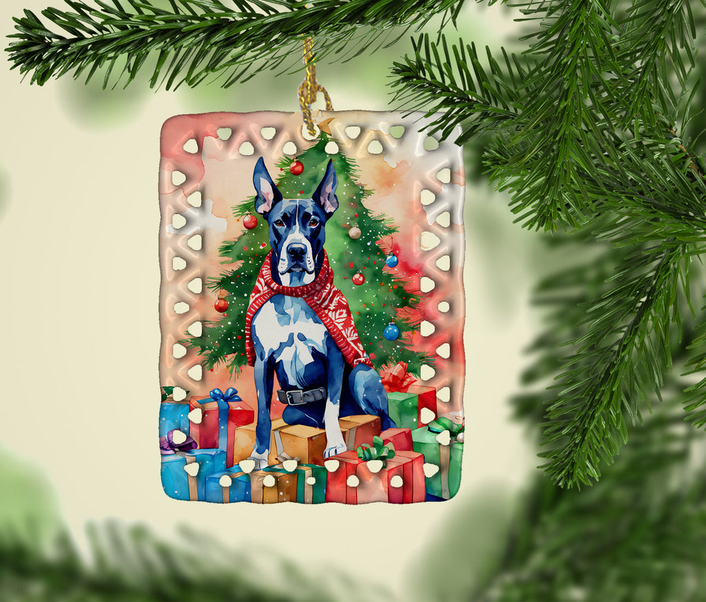 Great Dane Christmas Porcelain Ornament Christmas Tree Hanging Decorations for Home Christmas Holiday, Rectangle, Gift, Multicolor