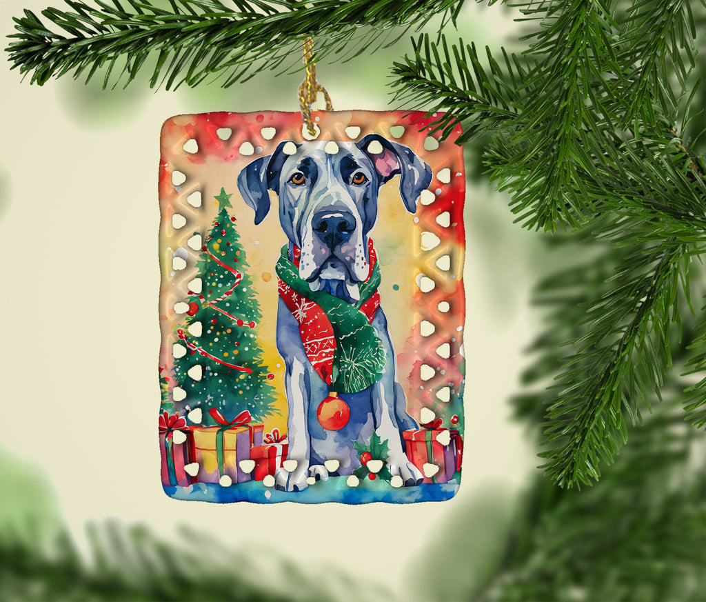 Great Dane Christmas Porcelain Ornament Christmas Tree Hanging Decorations for Home Christmas Holiday, Rectangle, Gift, Multicolor