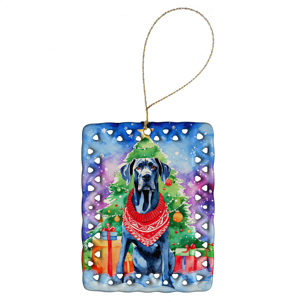 Great Dane Christmas Porcelain Ornament Christmas Tree Hanging Decorations for Home Christmas Holiday, Rectangle, Gift, Multicolor