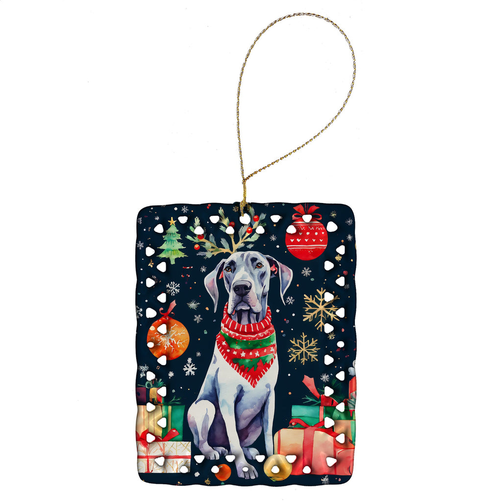 Great Dane Christmas Porcelain Ornament Christmas Tree Hanging Decorations for Home Christmas Holiday, Rectangle, Gift, Multicolor