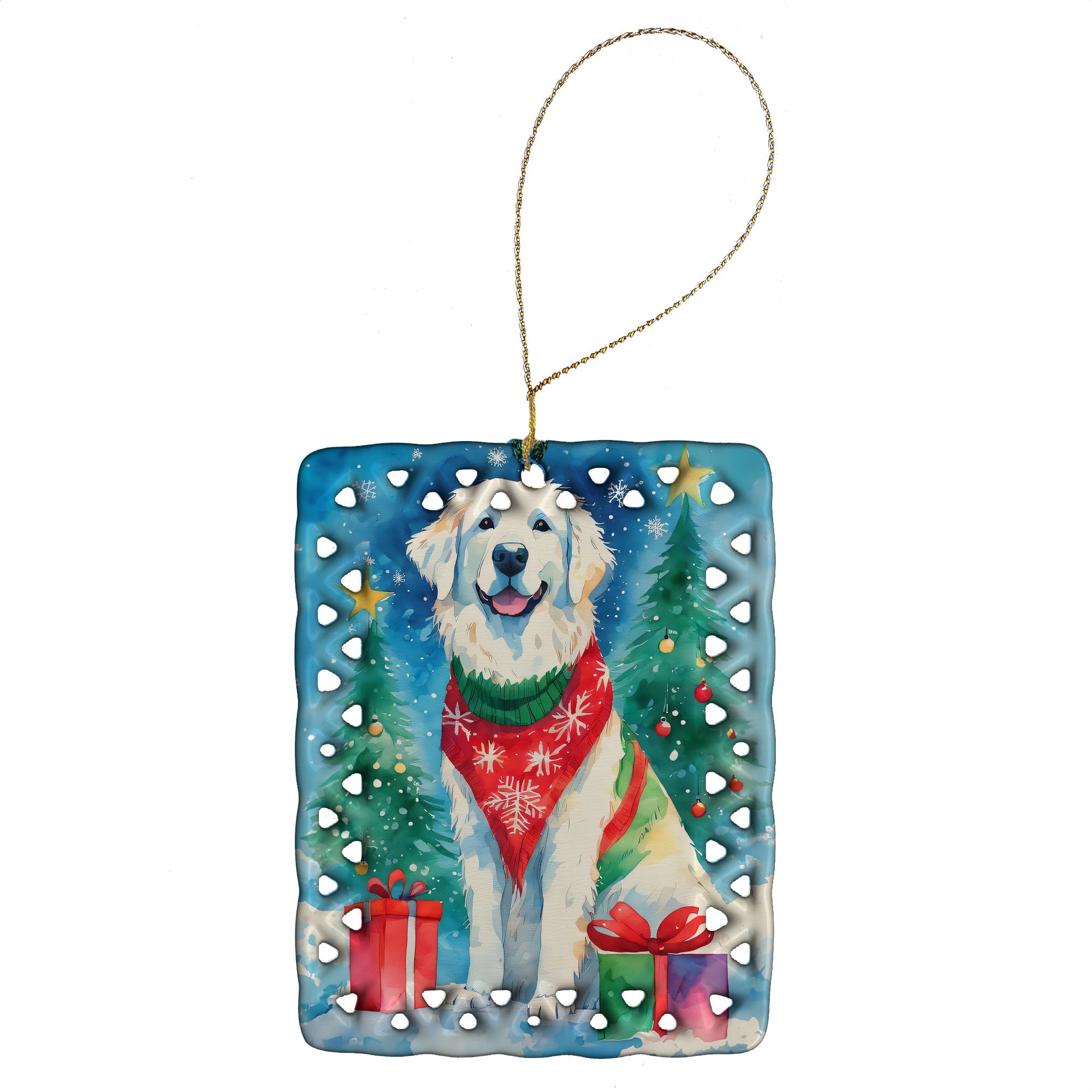 Great Pyrenees Christmas Porcelain Ornament Christmas Tree Hanging Decorations for Home Christmas Holiday, Rectangle, Gift, Multicolor