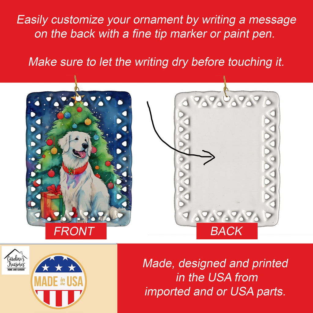 Great Pyrenees Christmas Porcelain Ornament Christmas Tree Hanging Decorations for Home Christmas Holiday, Rectangle, Gift, Multicolor