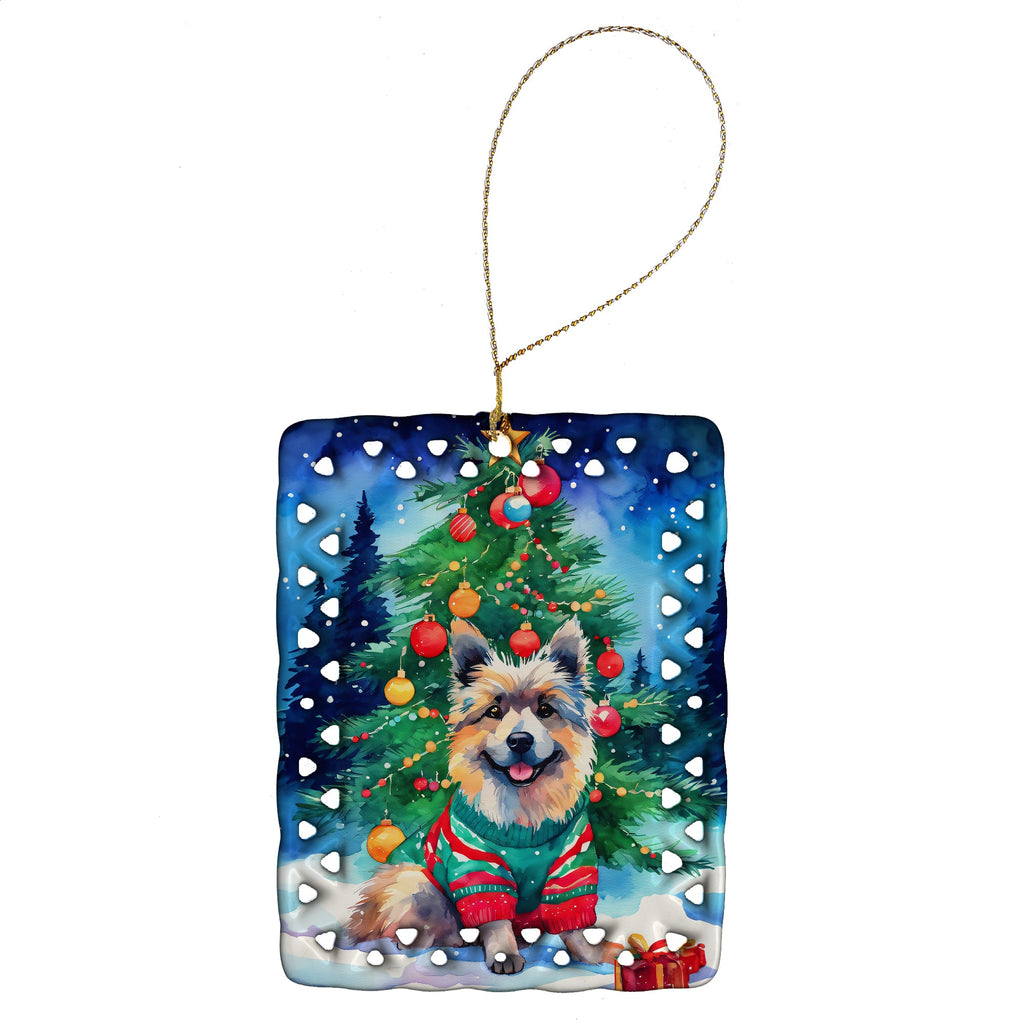 Keeshond Christmas Porcelain Ornament Christmas Tree Hanging Decorations for Home Christmas Holiday, Rectangle, Gift, Multicolor