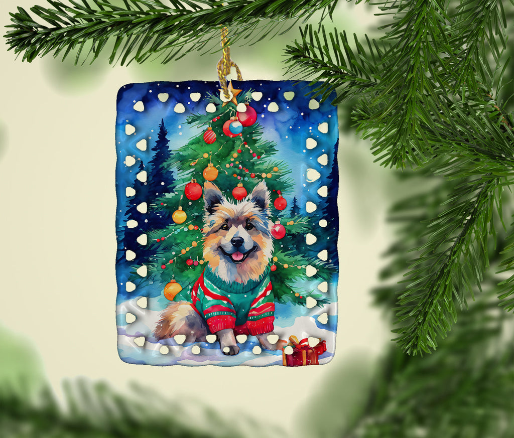 Keeshond Christmas Porcelain Ornament Christmas Tree Hanging Decorations for Home Christmas Holiday, Rectangle, Gift, Multicolor