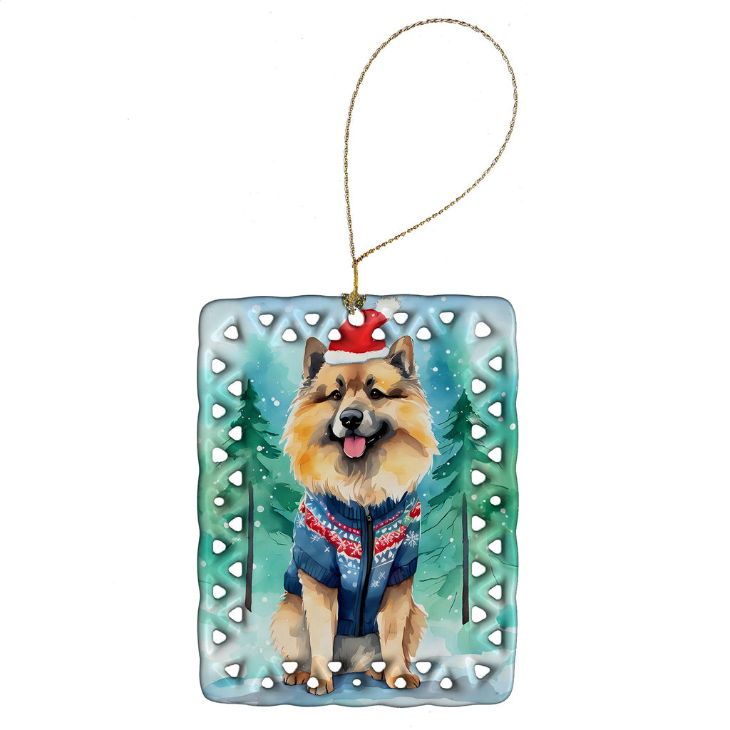 Keeshond Christmas Porcelain Ornament Christmas Tree Hanging Decorations for Home Christmas Holiday, Rectangle, Gift, Multicolor