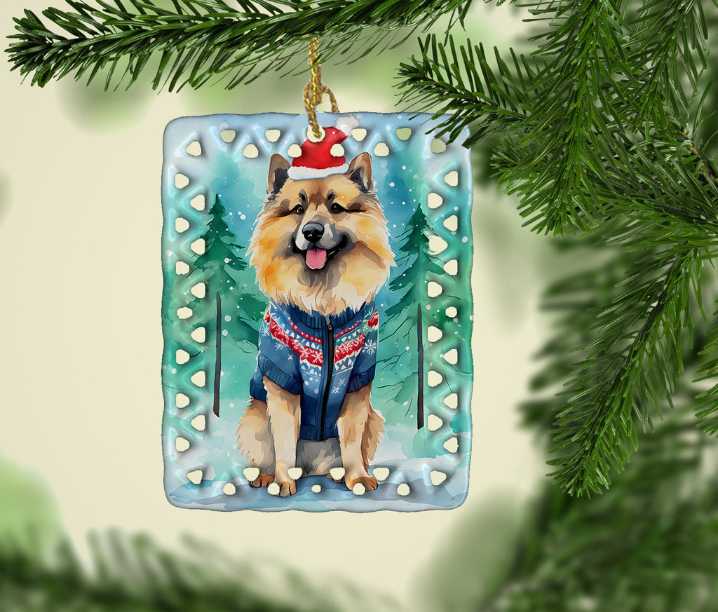 Keeshond Christmas Porcelain Ornament Christmas Tree Hanging Decorations for Home Christmas Holiday, Rectangle, Gift, Multicolor