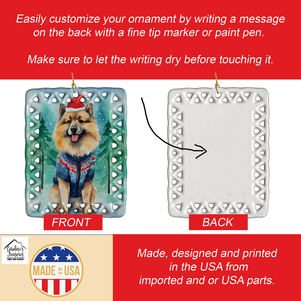 Keeshond Christmas Porcelain Ornament Christmas Tree Hanging Decorations for Home Christmas Holiday, Rectangle, Gift, Multicolor