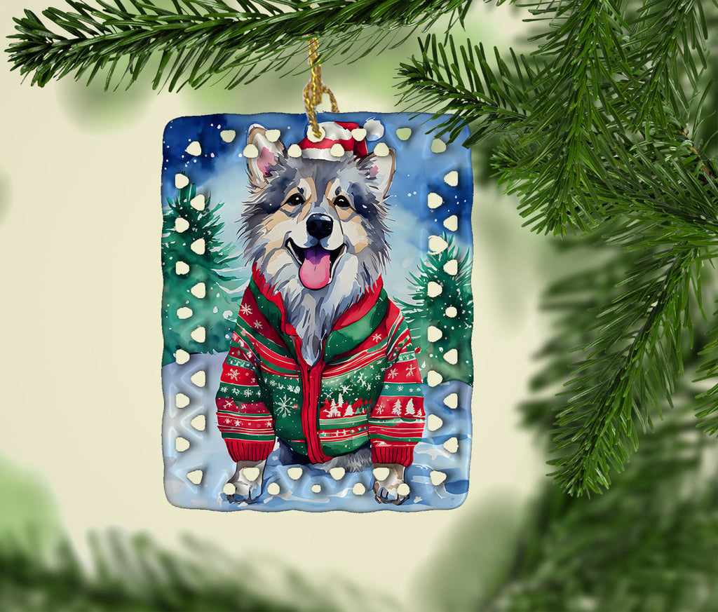 Keeshond Christmas Porcelain Ornament Christmas Tree Hanging Decorations for Home Christmas Holiday, Rectangle, Gift, Multicolor