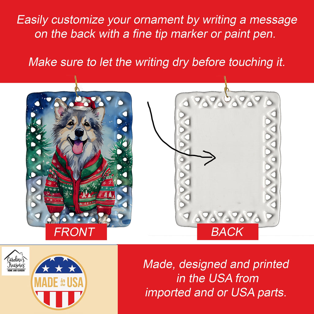 Keeshond Christmas Porcelain Ornament Christmas Tree Hanging Decorations for Home Christmas Holiday, Rectangle, Gift, Multicolor