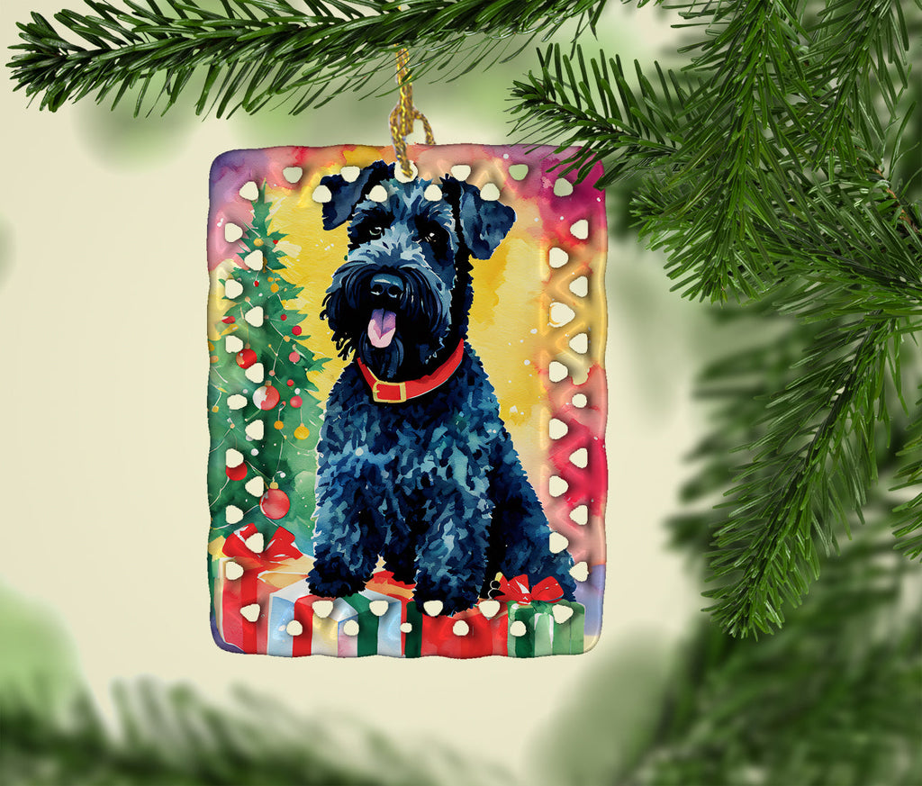 Kerry Blue Terrier Christmas Porcelain Ornament Christmas Tree Hanging Decorations for Home Christmas Holiday, Rectangle, Gift, Multicolor